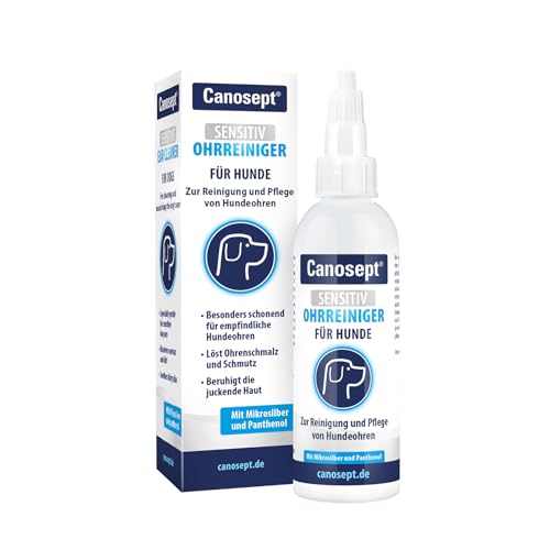 Canosept Sensitiv Ohrenreiniger Hund 75ml - Ohrreiniger für Hunde - Hunde Ohrenreiniger besonders schonend mit Mikrosilber Panthenol & Hamamelis-Extrakt - Ohrentropfen für empfindliche Hundeohren