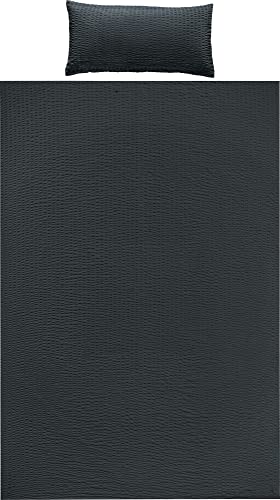 REDBEST Bettwäsche, Bettgarnitur Seersucker Uni Detroit anthrazit Größe 40x80 cm / 135x200 cm - weich, schnell trocknend, bügelfrei, mit...