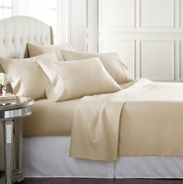 Danjor Linens Bed Sheet Set King Size for Hot Sleepers, Hotel Premium Sheets with 4 Pillowcases, Lightweight Brushed Microfiber Deep Pockets, Breathable Cooling 6 Piece Bedding Sets, Cream 06 - Cream King
