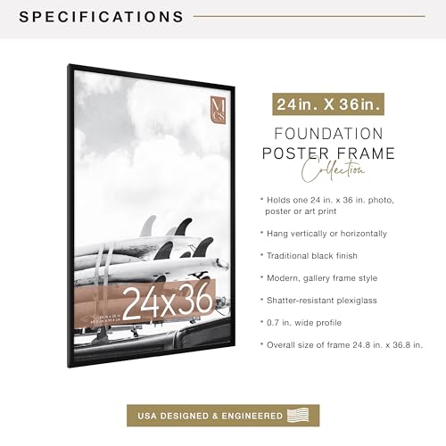 Image of MCS Foundation Movie Poster Frame 24x36 Traditional Black, Vertical & Horizontal Wall Hanging Large Picture Frame for Photos, Artwork & Custom Posters (1-Pack)