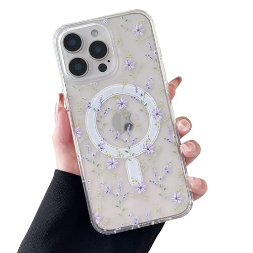 ZTOFERA for iPhone 16 Pro Case Fit for MagSafe - Purple Flower