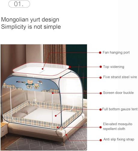 Miniatura 5 de Jvfbjlf Mosquitera De Tres Puertas For Cama Interior, Dosel For Cama, Tiendas De Campaña, Espacio De Privacidad Transpirable, Tiendas For Dormir De Tamaño Doble Grigio,180x200cm