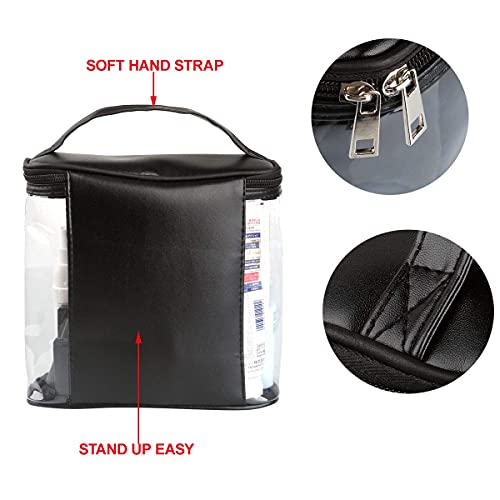 Heavy Duty Leak Proof Clear Travel Bags For Toiletries , Transparent Makeup Cosmetic Bag With Zipper And Handle (Large, Black) #TOP4