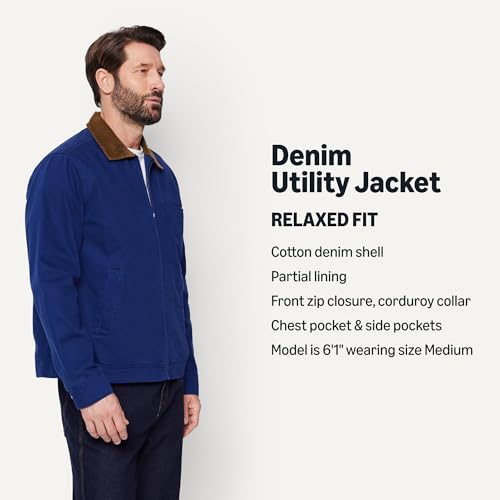 Amazon Essentials Men's Relaxed-Fit Rigid Denim Zip Up Jacket, Dark Navy, X-Large - image 2
