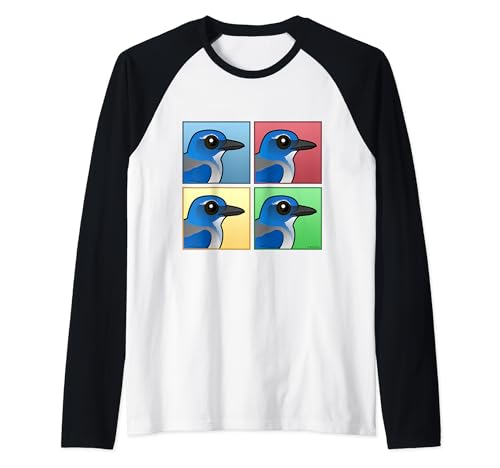 Four Color Woodhouse's Scrub-Jay Cute Cartoon by Birdorable Raglan Baseball Tee