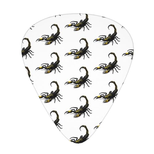 (Scorpion) - Juego de 12 púas de guitarra con caja de plástico transparente para bajo, guitarra...