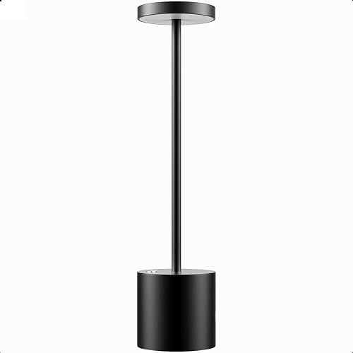 Rechargeable Cordless Table Lamp,6000mAh Outdoor Portable Battery Operated LED Desk Lamps,2-Levels Brightness Dimmable Battery Powered Table Light for Restaurant/Bedroom/Bars/Home Patio(Black)