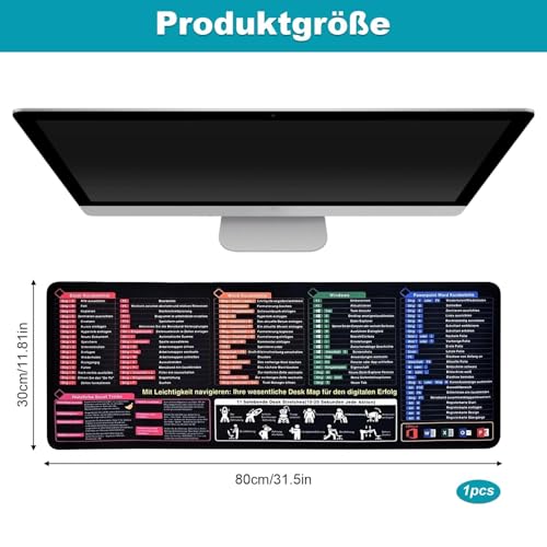 Excel Schreibtischunterlage Deutsch, 80×30×0,3 cm Excel Mauspad, Mauspads mit Excel Befehlen auf Deutsch, Mauspad mit Excel, Word, PPT und Windows Shortcuts für Büro und Zuhause