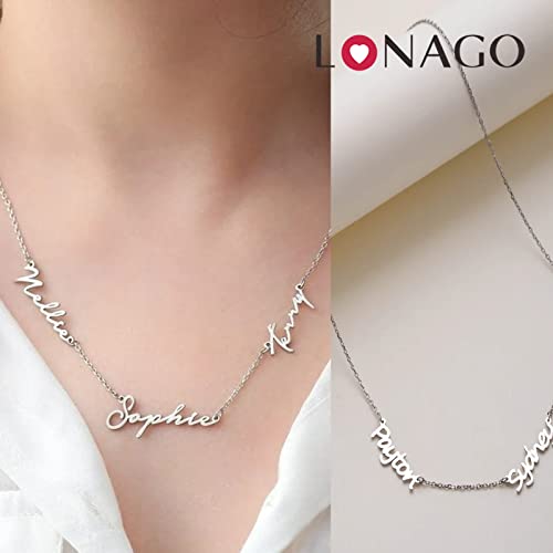 LONAGO 925 Sterling Silver Personalized Name Necklace Custom Name Necklace - One, Two,Three or More Names Necklace for Women3