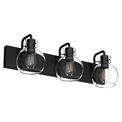 Image of Tipace Bathroom Vanity Light, 3 Light Matte Black Vanity Lights with Clear Glass Shade,Modern Wall Sconces,Bathroom Lighting Fixtures Over Mirror for Living Room(Exclude Bulb)