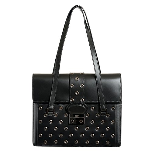 Bolsa de ombro feminina preta de couro vermelho Valentino