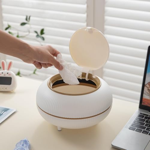 Image of Mini Portable Tabletop Dustbin, Mini Trash Can with Lid - Wastebasket for Bathroom Vanity, Desktop, Tabletop (Square Press - White) (Light White)