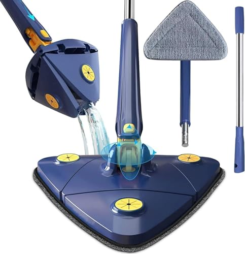 Image of 360 Rotating Triangle Mop with Adjustable Long Handle | Microfiber Flat Mop for Floor, Wall, Ceiling & Corner Cleaning | Self-Squeeze Wet & Dry Cleaner for Home, Kitchen, Bathroom & Tiles