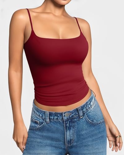 MANGOPOP Womens Camisole Tank Tops Square Neck Spaghetti Strap Cami Double Lined Sleeveless Crop Top Sexy Shirts2