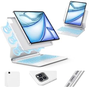 Funda de teclado para iPad Air de 13 pulgadas (M3 2025/M2, 2024), iPad Pro de 12.9 pulgadas (3/4/5/6ª generación), soporte magnético fácil de configurar, retroiluminación de 7 colores