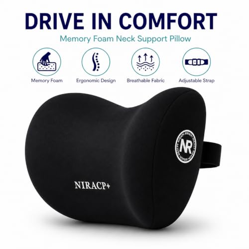 Image of VARINCE (Pack of 2) Memory Car Neck Pillow for Driving Ergonomic Headrest Cushion for Neck & Cervical Support, Breathable Washable Cover, Car Seat Headrest Pillow for Travel, Office & Long Drives