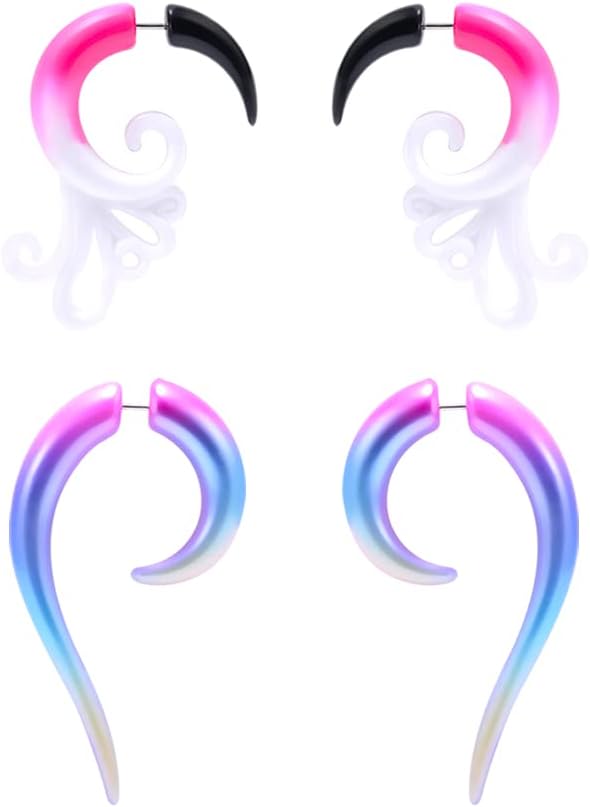 WASOLIE Earrings for Women Fake Plugs Studs Acrylic Piercing Colorful 2 Pairs Packed Set Body Jewelry.