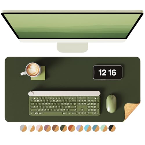Image of YSAGi Double-Sided Desk Mat, 23.6 inchx13.7 inch Leather & Eco Cork, Waterproof, Large Mouse Pad for Office /Home (Dark Green /Cork)