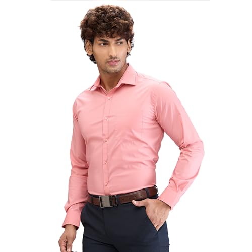 Image of Park Avenue Men's Solid Pattern Slim Fit Cotton Blend Full Sleeve Semi Cut Away Collar Formal Shirt