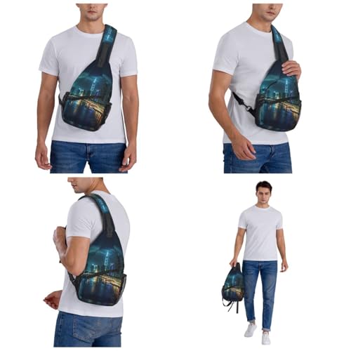 Sling bag unisex urbana color negro con bolsillos miniatura 6