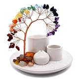 5 in 1 Incense Burner Holder with Crystal Healing Tree, Palo Santo Holder, Sage Holder, Incense Holder for Sticks/Cones/Candles, Ceramic Tray Ash Catcher for Burning Incense, Meditation Gift (White)