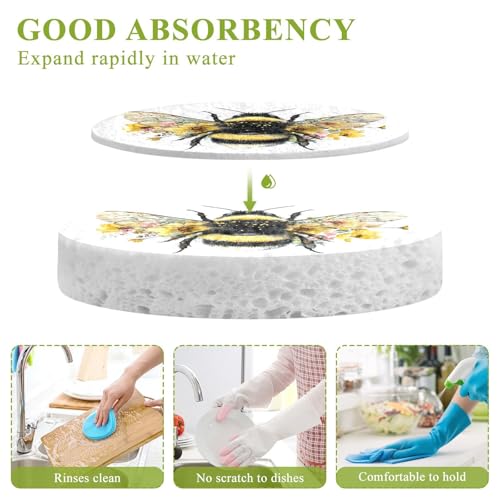 Image of Kcldeci 3 Pack Kitchen Scrub Sponges Fluffy Bumblebee Kitchen Dish Sponge Non-Scratch Microfiber Sponge for Household Cleaning Dishes, Pots and Pans