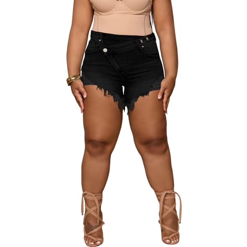 Tycorwd Women's Plus Size High Waisted Crossover Jean Shorts