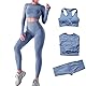 DONYKARRY Damen 3-teiliges Nahtloses Trainingsanzug Yoga Outfit Jogginganzug Set Freizeitanzug（Grau,L）