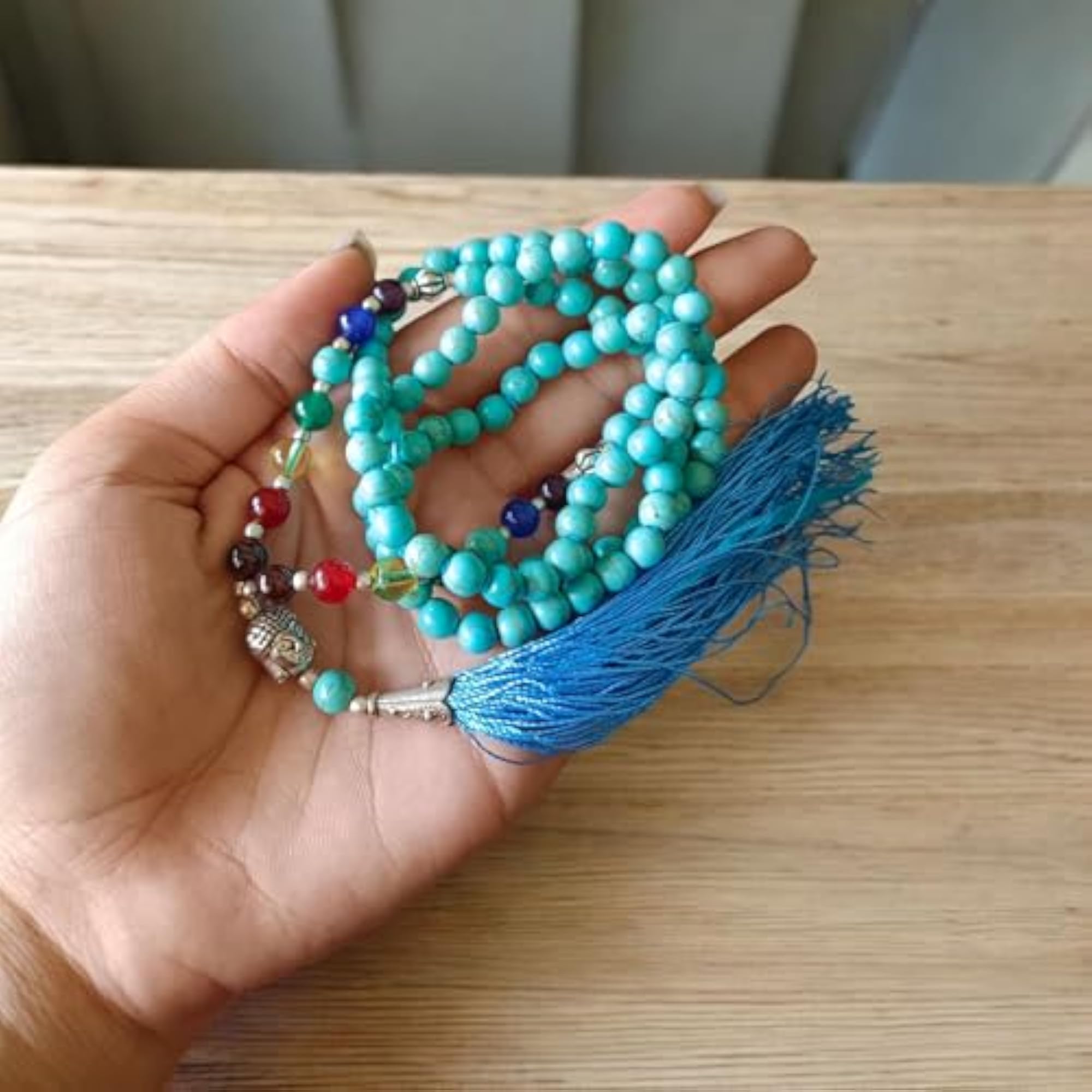 7 Chakra with Turquoise Mala - Seven Chakra Mala - 108+1 Beads 6MM -Lab Certified