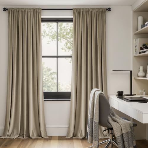 Image of MIULEE Light Taupe Blackout Velvet Curtains Drapes 90 Inch Long 52 inchx90 inch