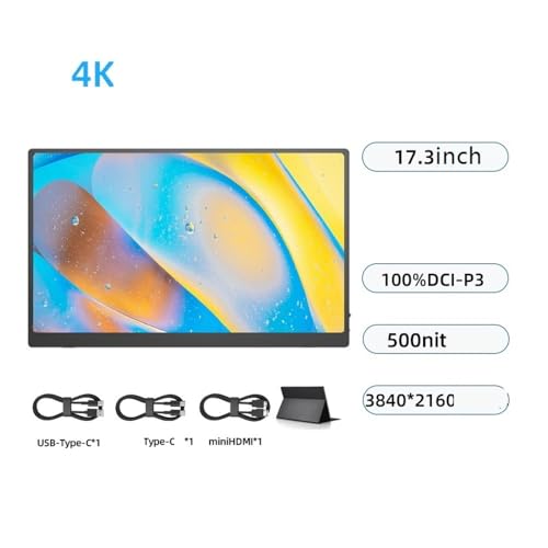 Monitor przenośny 17,3-calowy FHD 3840 * 2160 Ultra-smukły zewnętrzny monitor podróżny HDR IPS Gaming Display z głośnikami USB-C HDMI Plug&Play Monitor zewnętrzny