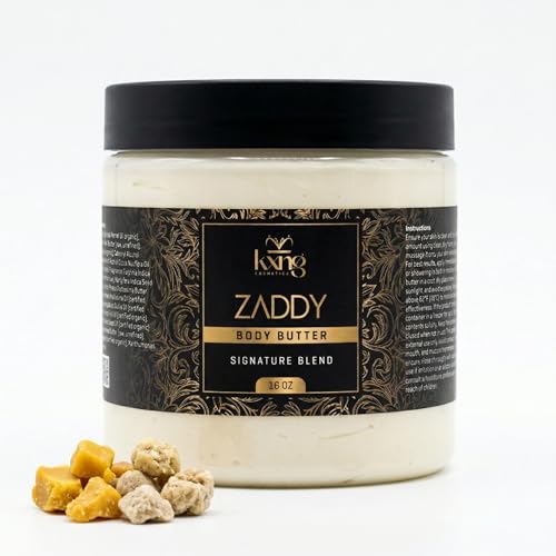 Image of KXNG Cosmetics Organic Shea Body Butter Cream - 16oz | Mens Body Butter for Black Men & Women with Shea, Cocoa, Mango & Coconut Oil | Moisturizing Cream for Hands, Feet & Skin - Zaddy