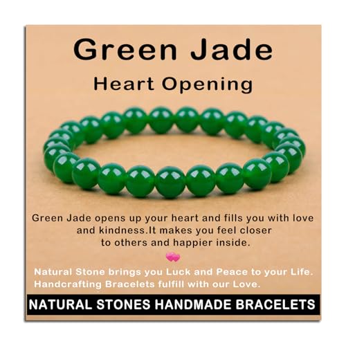 AD Beads Handmade Gemstone Stretch Elastic Bracelet Crystal Healing Reiki Nature's Beauty and Spiritual Essence Unisex (8mm, Green Jade (Heart Opening))