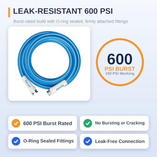 Image of FEVONE Kink Free Garden Hose 25 ft, Heavy Duty Water Hose | Flexible Hybrid Polymer, Drinking Water Safe, 5 /8 ID, 600 PSI, Leak-Proof, Aluminum 3 /4 GHT Fittings for Garden Watering