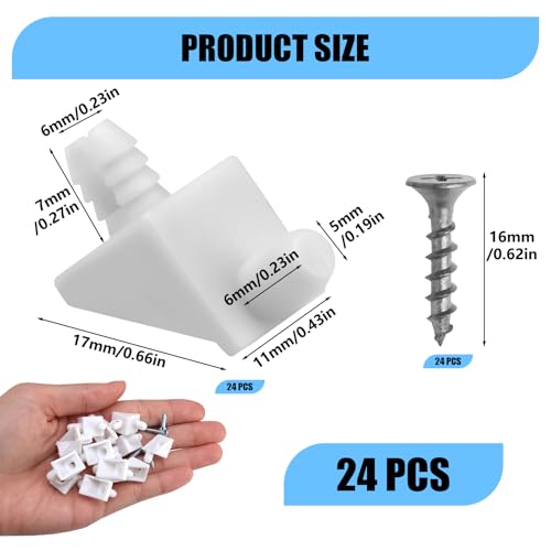 Pack of 24 Shelf Support Pins 101558 for IKEA Pax KOMPLEMENT Billy Komplement Cabinet Shelf Pegs for Cabinet Shelves Transparent PVC and Stainless Steel Shelf Holder Clips with Screws - Image 2