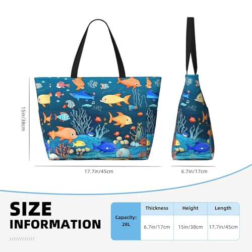 Blue underwater world of fish Large Capacity Beach Travel Bag, Foldable Beach Bag with Zipper, Great for Grocery Bag Pool Gym Travel Shopping4