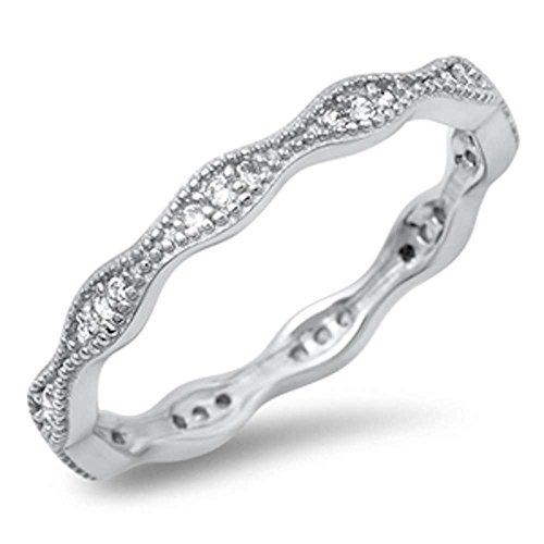 Oxford Diamond Co New Eternity Band Cubic Zirconia .925 Sterling Silver Ring Sizes 4-12