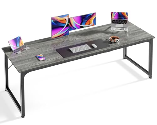 Huuger Computer Desk, 70 Inch Office Desk, Gaming Desk with Storage, Writing Desk Work Desk for Home Office, Study, Long Simple Desk, Large Legroom, Metal Frame, Grey