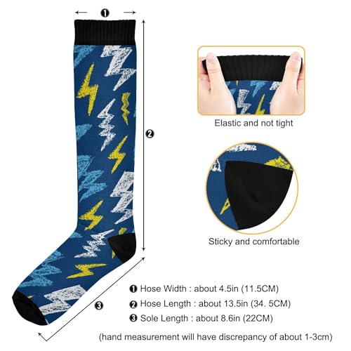 Fisyme Blue Yellow White Lightning Socks for Men Women Warm Comfort Athletic Crew Running Hiking Cycling Compression Socks2