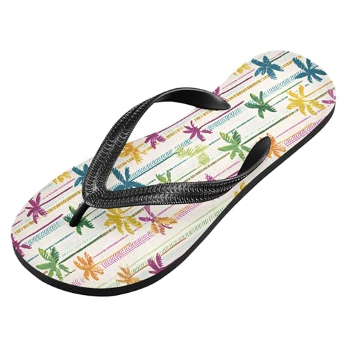 ALAZA Colorful Doodle Palm Tree Flip Flops for Women Fashion Beach Slippers Comfort Mens Flip Flops Non-Slip Rubber Shower Slippers Sandal for Hotel Travel Sport,XS2