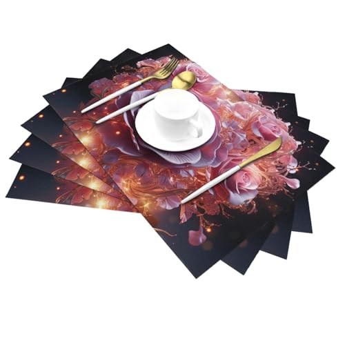 Sets de table tissés haute qualité lavables au motif de cœur rose chic