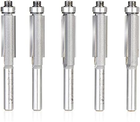 Amana Tool 47100-5 5-Pack Carbide Tipped Flush Trim 3/8 D x 1 CH x 1/4 SHK x 2-5/8 Inch Long Router Bits w/Lower Ball Bearing