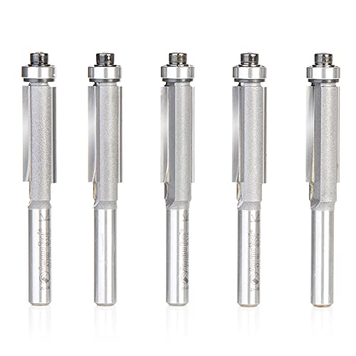 Amana Tool 47100-5 5-Pack Carbide Tipped Flush Trim 3/8 D x 1 CH x 1/4 SHK x 2-5/8 Inch Long Router Bits w/Lower Ball Bearing