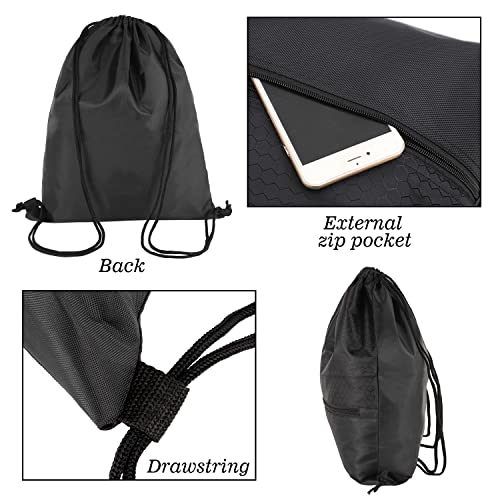 Image of Drawstring Backpack Bag, Waterproof Draw String Back Sack with Zip Pocket, Gym Drawstring Bags Swim Bag for Men Women