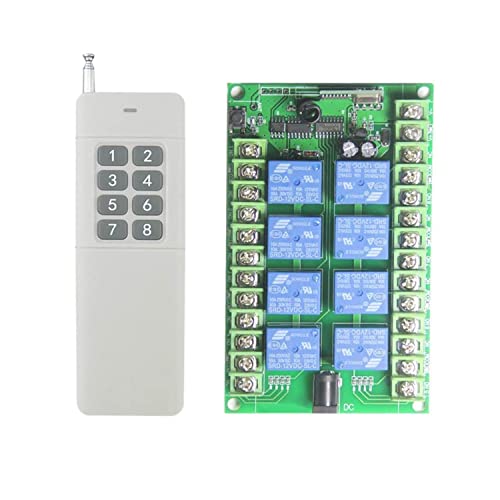 Récepteur radio télécommandé avec télécommande sans fil - Interrupteur électrique 12 V DC 8 canaux - Commutateur sans fil - Avec prise de courant - 500 m - Télécommande