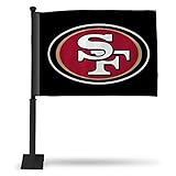 Rico Industries NFL San Francisco 49ers Alternate Car Flag W' Black Pole Double Sided Car Flag - 16' x 19' - Strong Pole That Hooks onto Car/Truck/Automobile