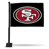 Rico Industries NFL San Francisco 49ers Alternate Car Flag W' Black Pole Double Sided Car Flag - 16' x 19' - Strong Pole That Hooks onto Car/Truck/Automobile