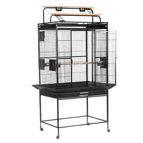 King’s Cages 8003223 Play Pen Bird Cage New Bird Proof Locks – 32″ W x 23″ D x 69″ H Bird Cages Toy Conure Cockatiel Parakeet (Black/Silver)