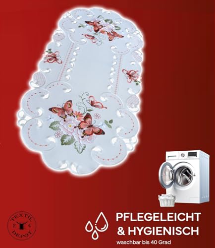 Nappe 110 x 110 cm motif papillon brodé linge de table carré blanc - 3
