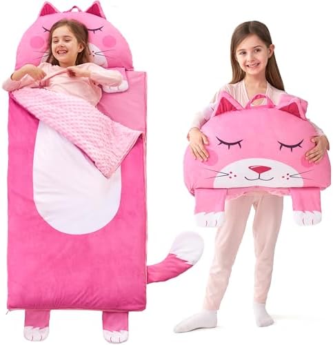 JOIEDOMI Schlafsack Kinder mit Kissen und Decke für Kinder ab 3+ Jahren | Kinderschlafsack mit Reißverschluss, weich, faltbar für Kita, Camping & Übernachtungen – Geschenkidee für